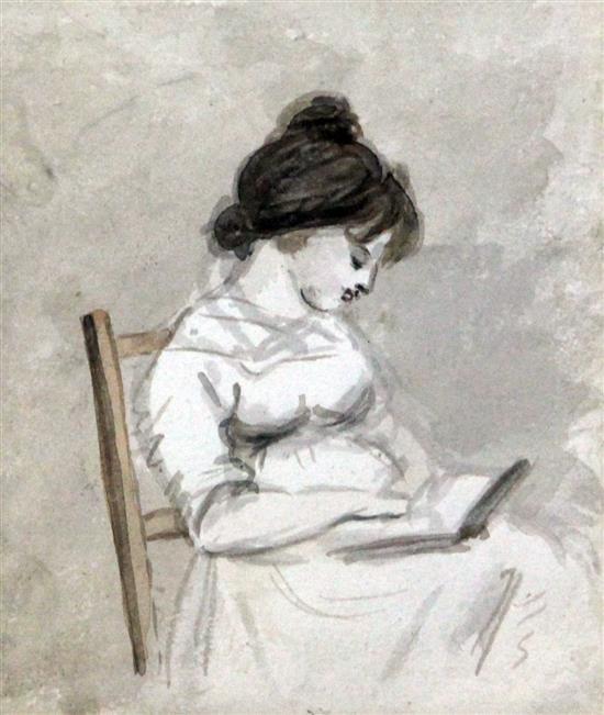 John Nixon (c.1750-1818) Study of a seated woman reading a book, 4.5 x 3.75in.